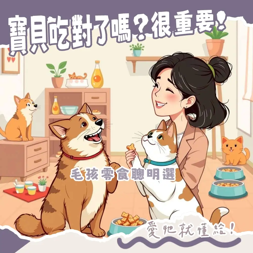 一位女性飼主溫柔地給予狗狗寵物零食，強調選擇天然、成分單純的點心，確保毛孩健康與訓練效果。