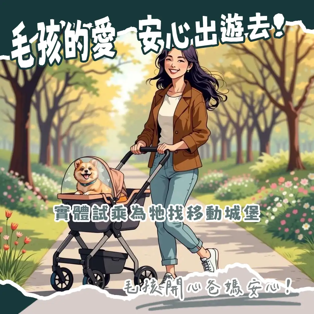 寵物推車專賣店內展示多款時尚推車，提供專業選購建議與完整售後服務，讓毛孩出行輕鬆又安全。