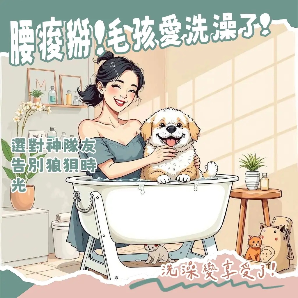 飼主輕鬆幫寵物洗澡的不鏽鋼寵物洗澡台，具有防滑、排水與升降功能，提供安全衛生的居家美容體驗。