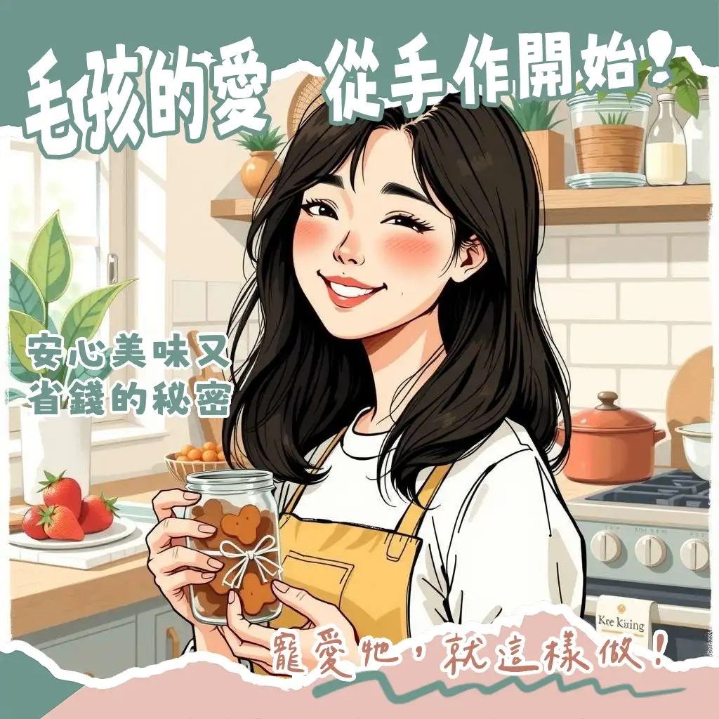 飼主親手製作狗狗和貓咪的寵物零食，包括雞肉乾、餅乾等，強調天然健康與客製化。