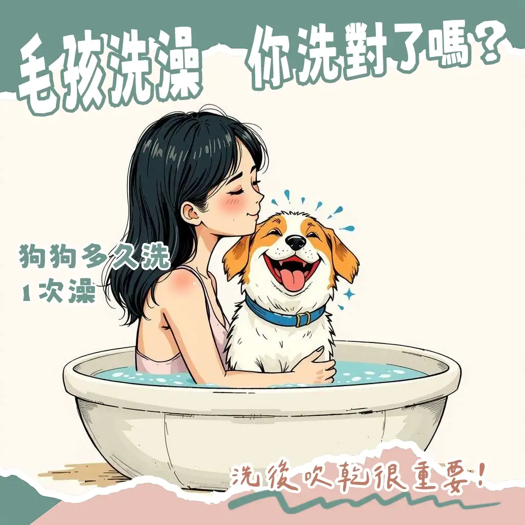 狗狗洗澡頻率指南，涵蓋不同犬種毛髮類型、皮膚狀況，提供洗澡步驟與護理建議，確保毛孩健康清潔。