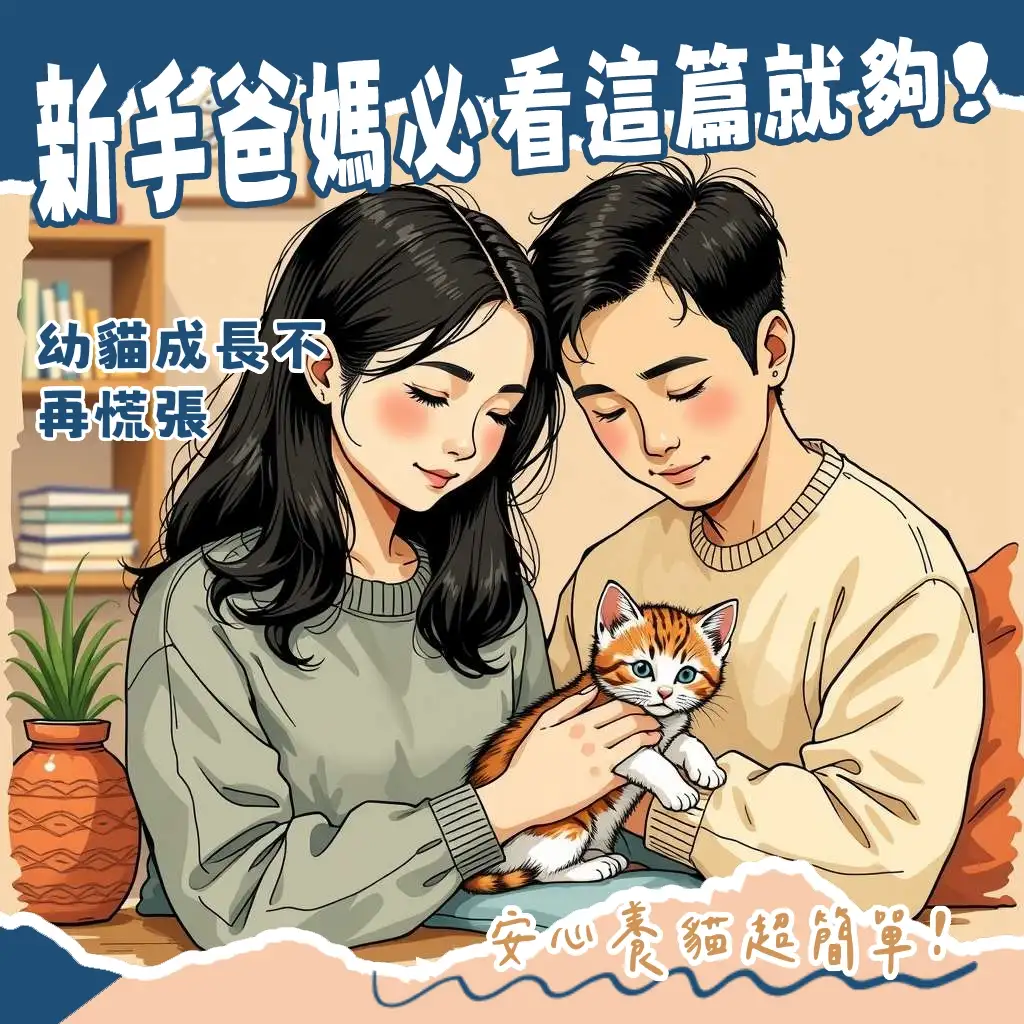 幼貓飼養指南，包含各階段成長、餵食、社會化與健康照護的大綱。