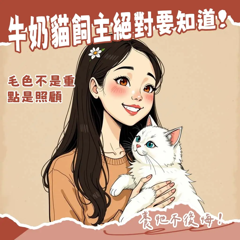 一隻毛色以白色為主，帶有零星咖啡色斑點的可愛貓咪，展現牛奶貓的獨特花色特徵與迷人外觀。