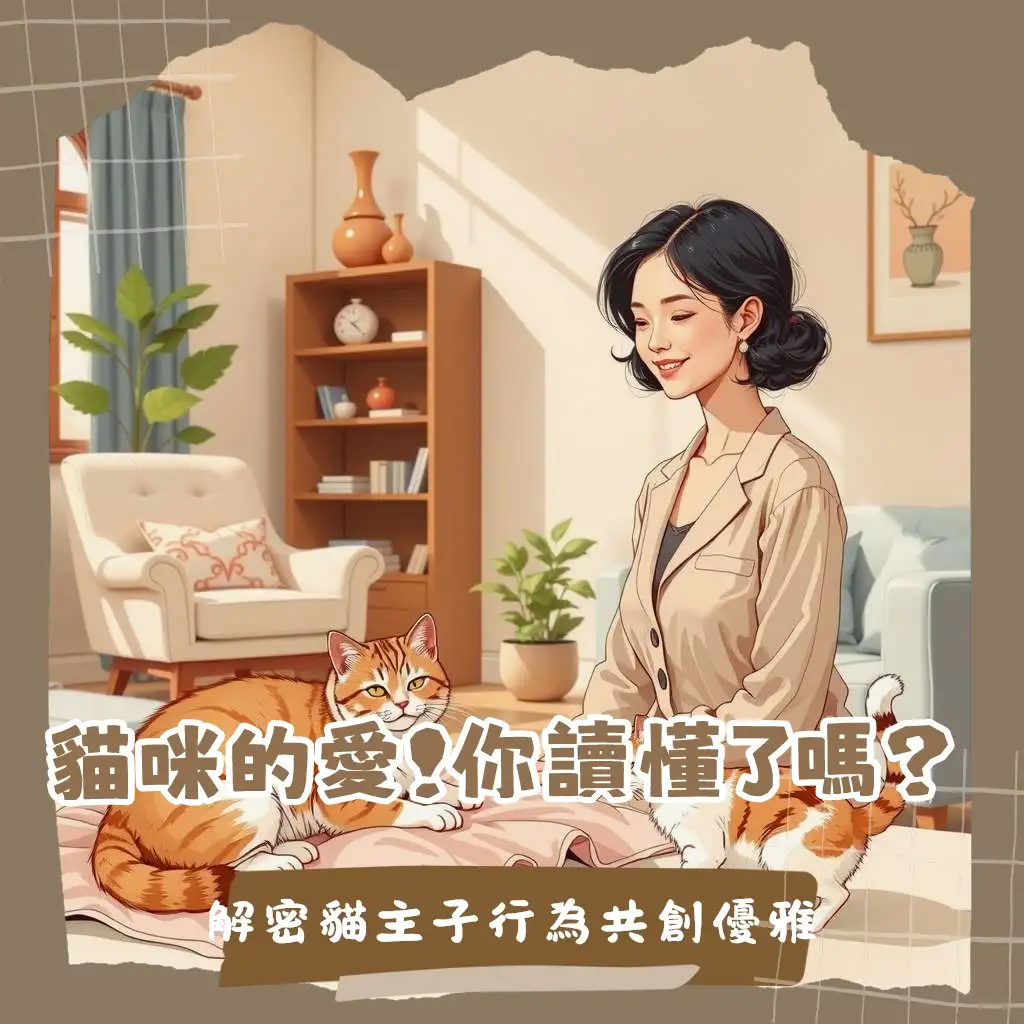 一隻可愛貓貓在家中休息，旁邊有貓抓板與貓跳台，象徵貓咪健康飼養與行為照護的溫馨日常。