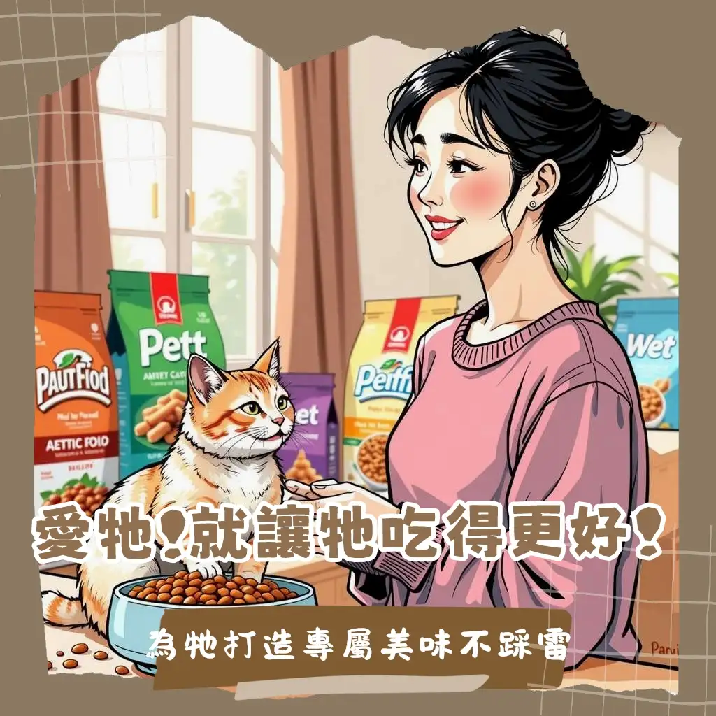 為貓咪挑選貓糧推薦指南，包含乾濕糧比較、高肉含量、AAFCO標準及不同階段的貓咪飲食建議。