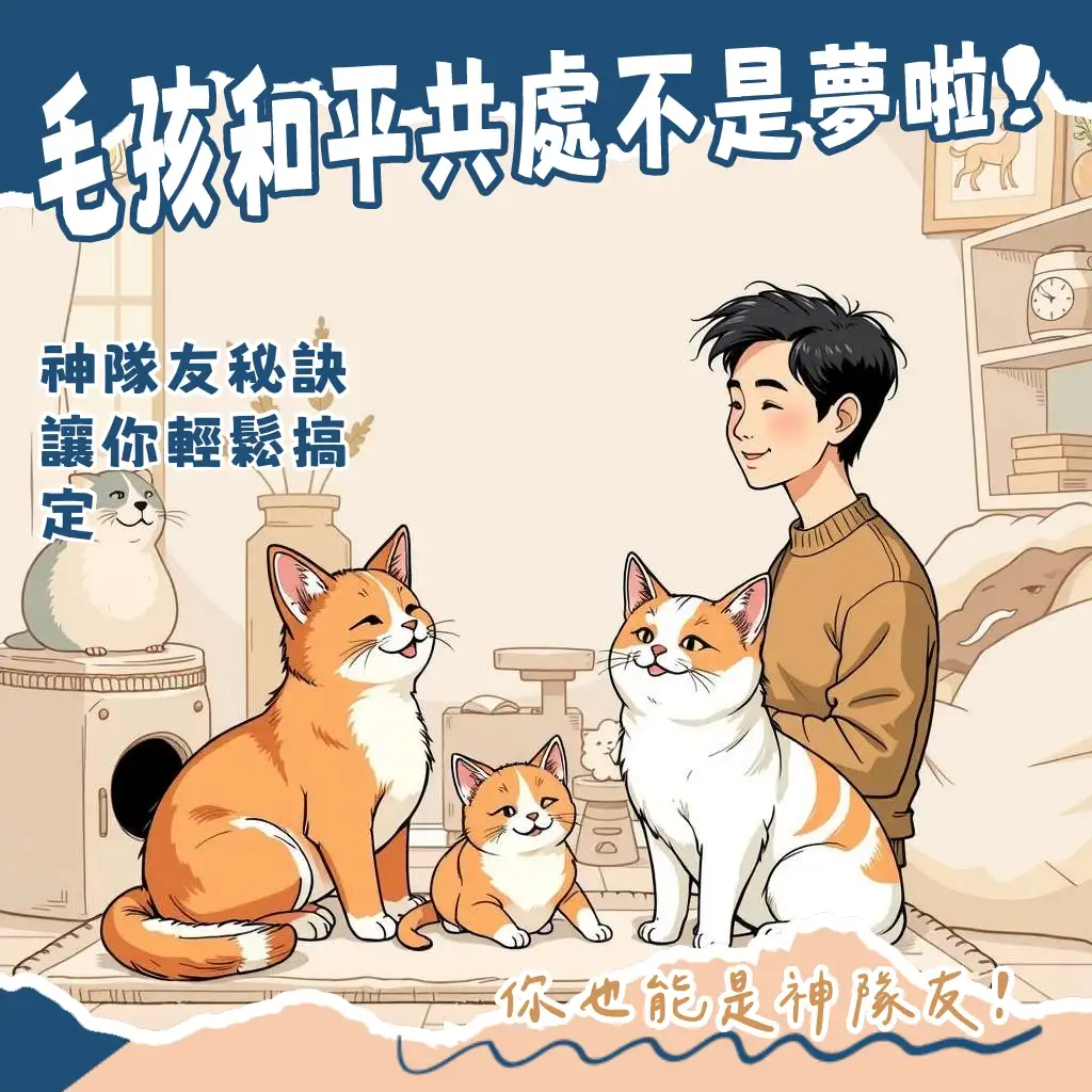 兩隻貓狗和平共處的溫馨畫面，共同飼養多寵家庭指南