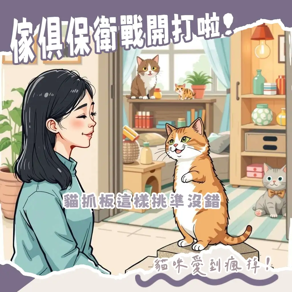 一隻貓咪在穩固的柱狀貓抓板上磨爪，保護家具同時滿足天性需求。