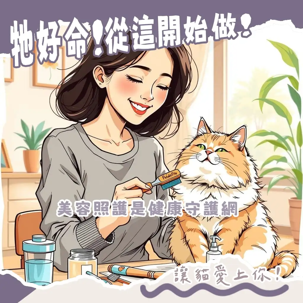 居家貓美容照護指南，涵蓋梳毛、剪指甲、耳朵與眼睛清潔，助貓咪維持健康整潔的毛髮。