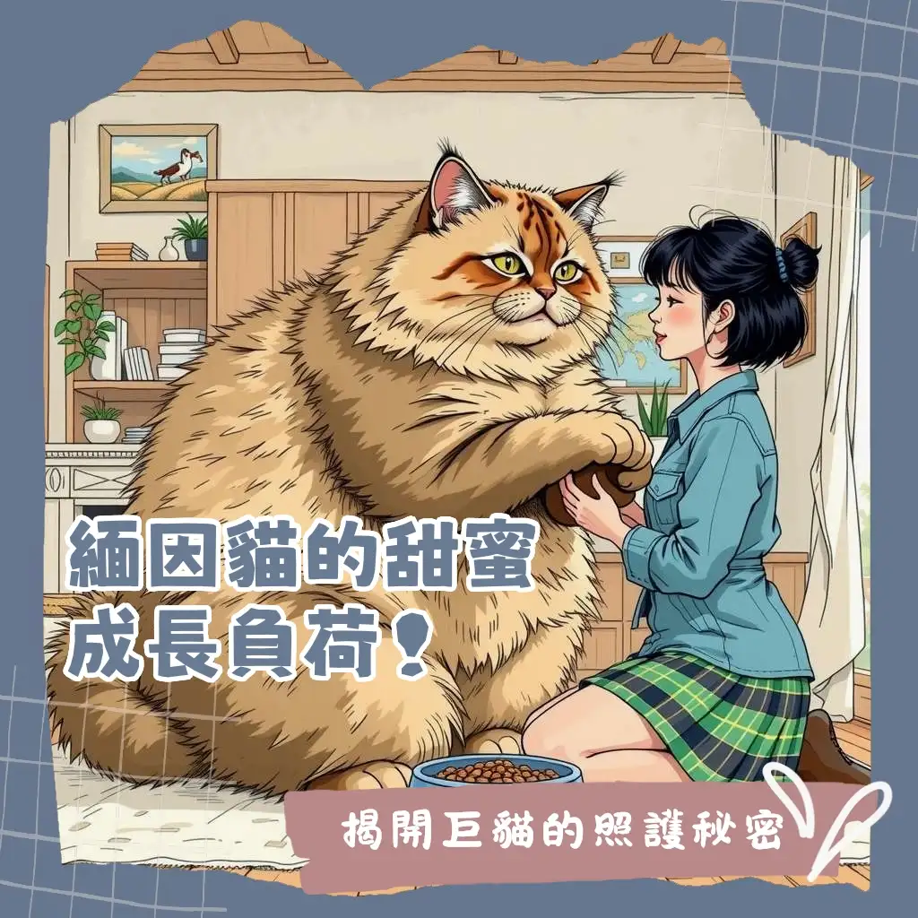 一隻緬因貓舒服地躺在大型貓抓板上，說明緬因貓多大、體型特徵與成長階段指南。