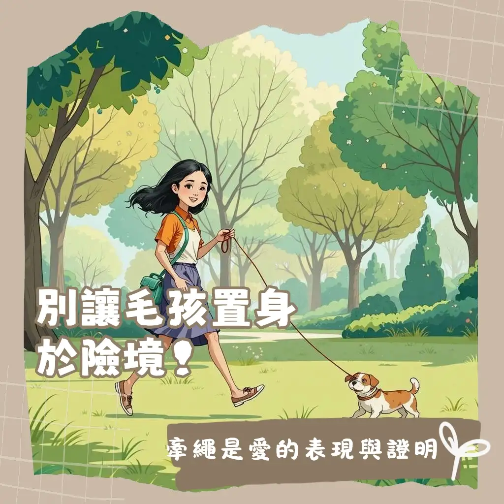 一位飼主溫柔地牽著狗狗在公園散步，展現遛狗牽繩的法律義務與寵物安全。