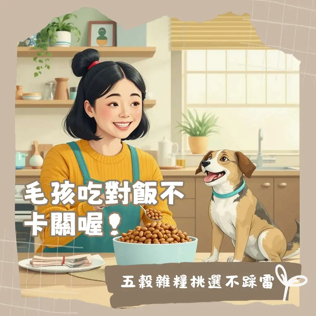 狗狗享用五穀飯，飼主安心指南，含健康消化與營養建議。