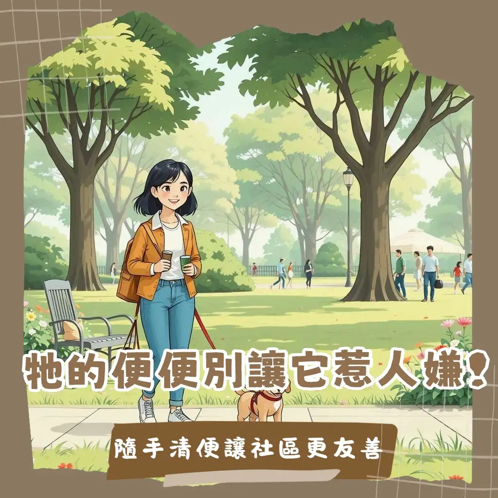 遛狗不留便海報：狗狗排泄物清理指引，維護環境衛生與飼主責任