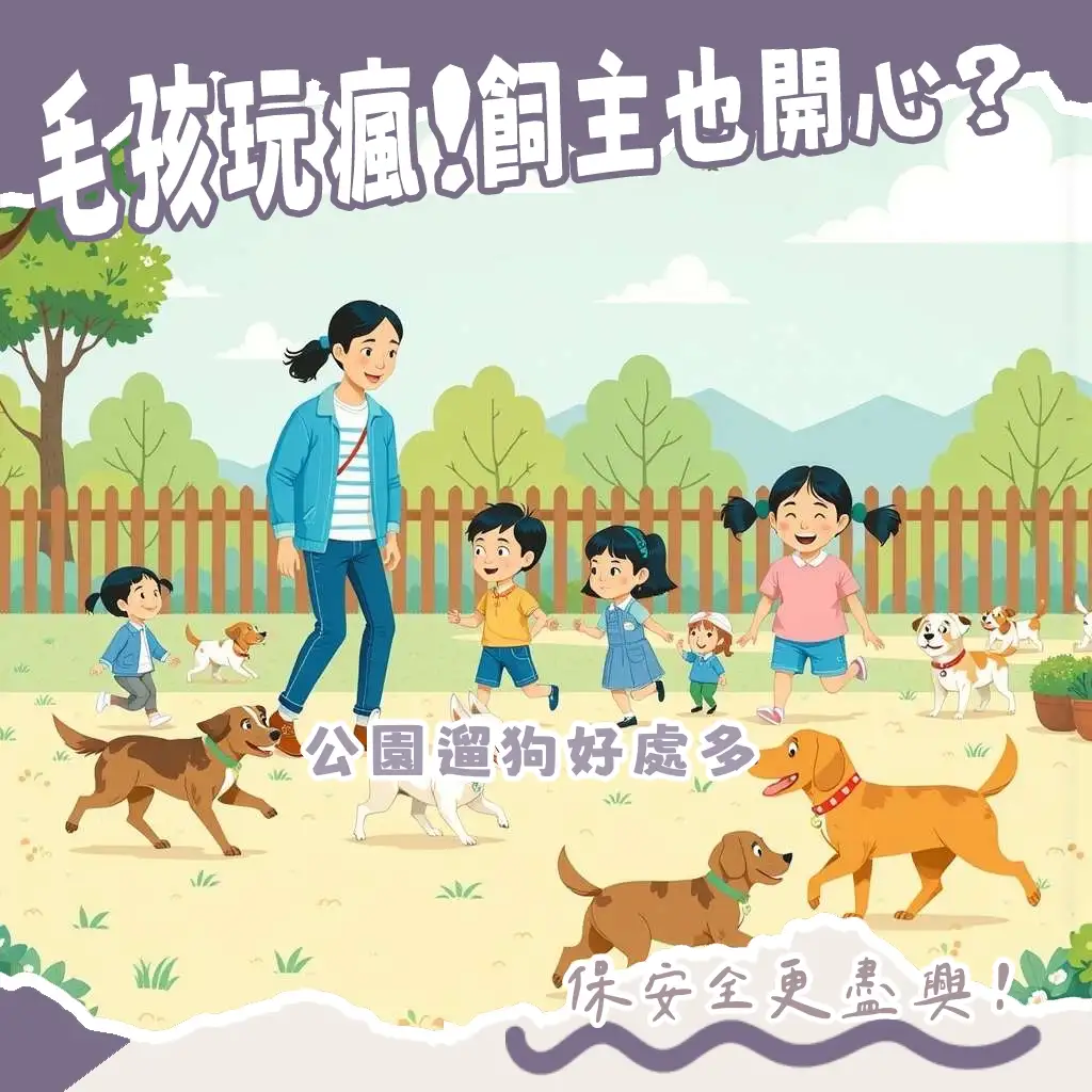 毛孩在遛狗公園開心奔跑，飼主們交流互動，展現遛狗公園的多元樂趣與注意事項。